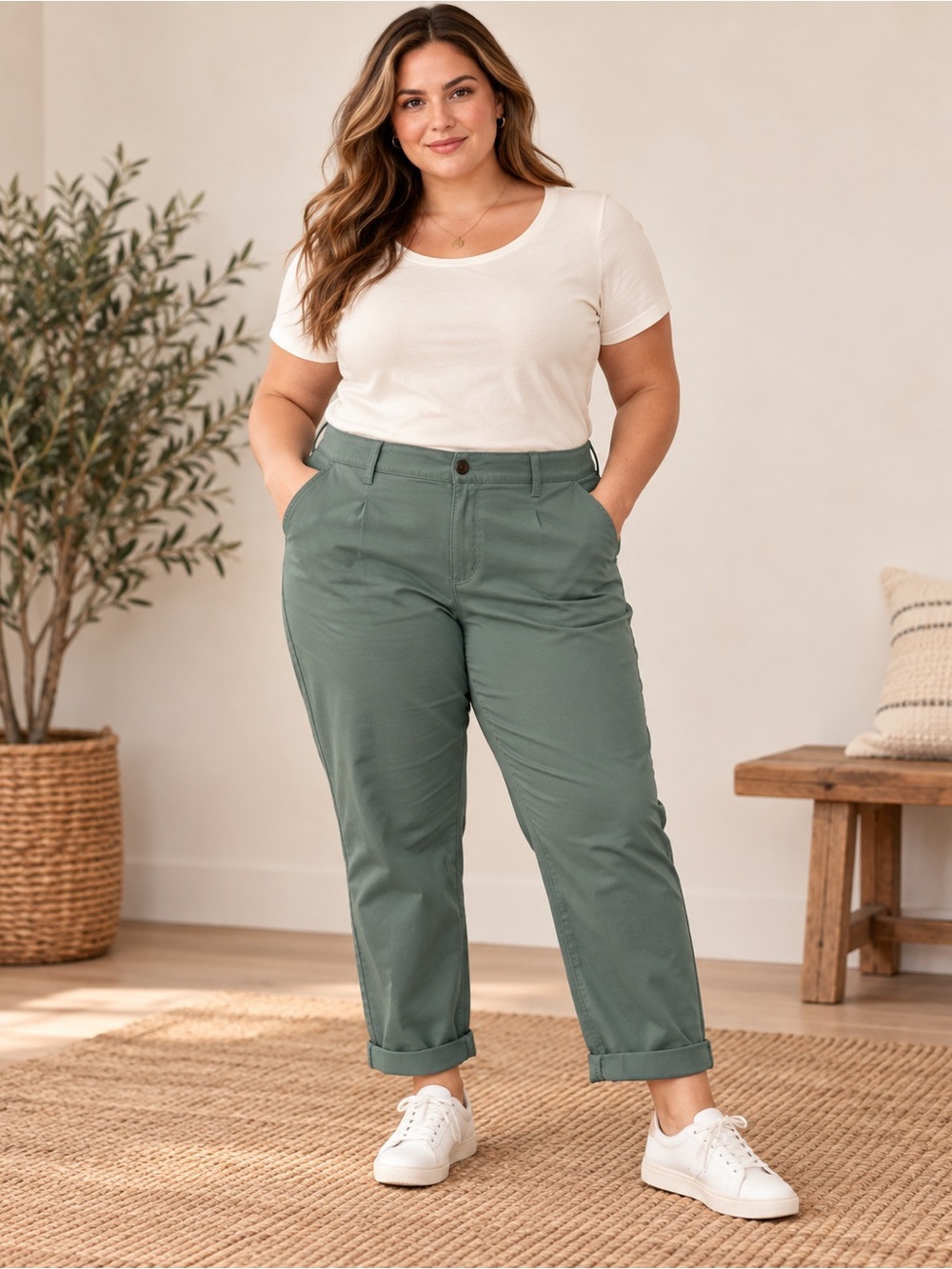 NWT St John’s Bay Girlfriend Chino Pants 24W Sage Green Plus Size
